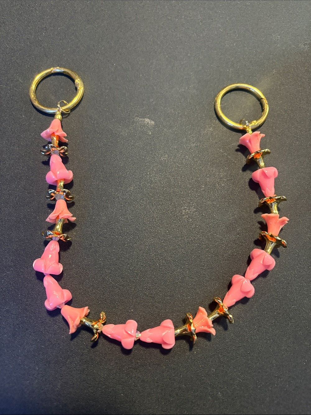 Gold Hoop Pink Flower Link Bracelet - Women Jewelry